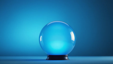 Transparent glass ball on a blue background. 3d rendering.の素材