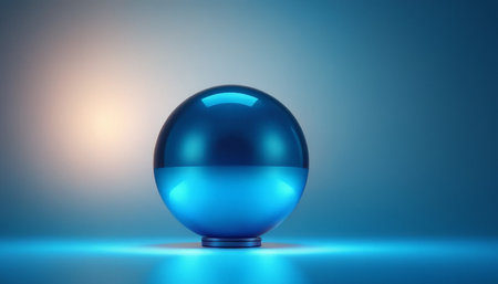 Glass sphere on a blue background. 3d rendering, 3d illustration.の素材