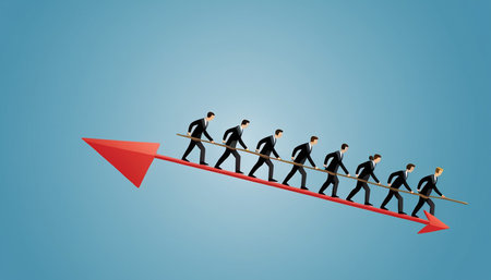 Business people walking on red arrow as a symbol of leadership and teamworkの素材