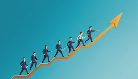 Business people climbing up a graph. Conceptual image of business success.の素材