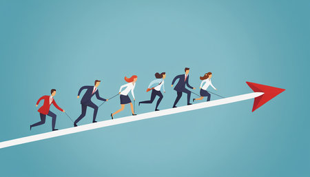 Business people walking on the road to success. Concept business vector illustration.の素材