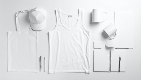 White blank t-shirt mockup template. Flat lay, top view.の素材
