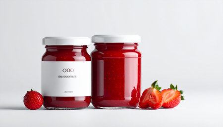 Strawberry Jam Jar Mock-Up - Three Glass Jarsの素材