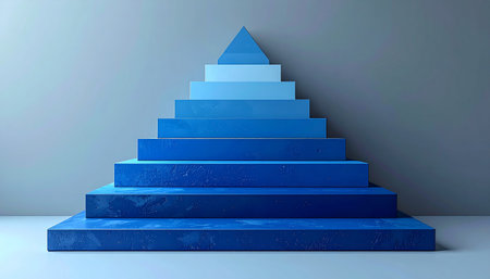 Blue stairs on blue wall background. 3D rendering, 3D illustration.の素材