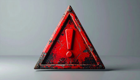 Warning triangle with exclamation mark, 3d render, square imageの素材