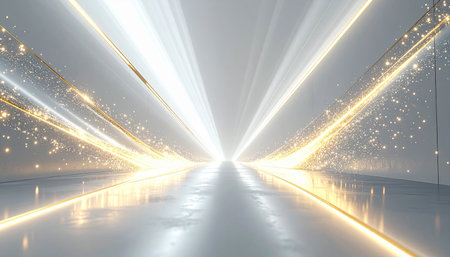 3d rendering of a corridor in a tunnel with lights and reflectionsの素材