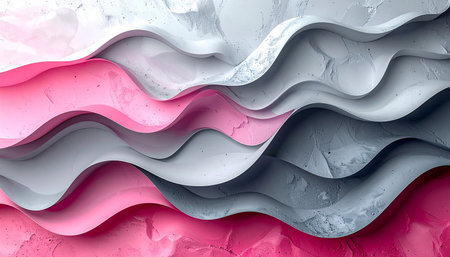 3d rendering, abstract background with wavy lines in pink and grey colorsの素材