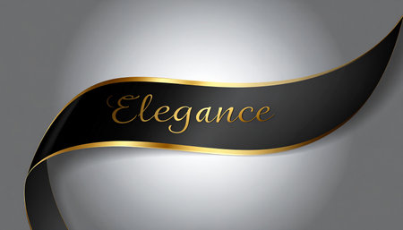 Elegance black ribbon on grey background. Vector illustration for your designの素材