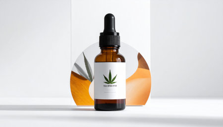 Cannabis oil bottle mockup on white background with copy spaceの素材