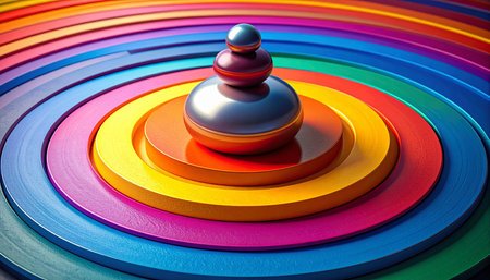 Pyramid of colorful rings in the form of a rainbow. 3d illustrationの素材