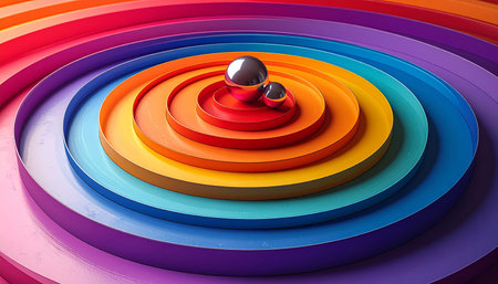 abstract 3d illustration of multicolored spiral background with sphereの素材