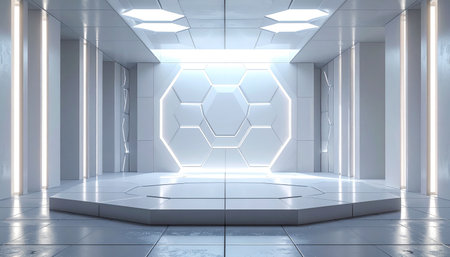 Futuristic interior. Sci-fi corridor. 3D renderingの素材