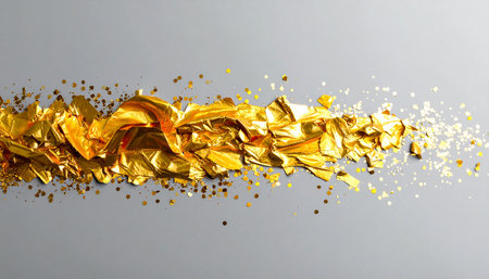 golden confetti on a gray background with copy space for textの素材