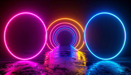 3d render, abstract background with neon lights, neon light tunnelの素材