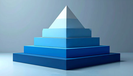 Blue pyramid on a white background. 3d rendering, 3d illustration.の素材