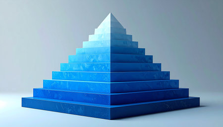 Blue pyramid on a white background. 3d rendering, 3d illustration.の素材