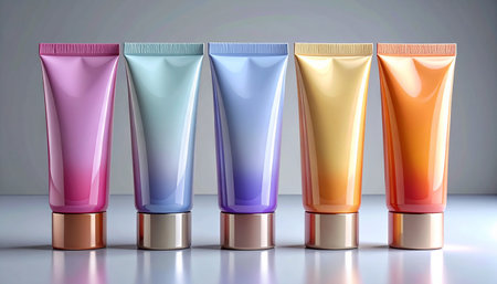 Set of cosmetic tubes for cream, gel, lotion, shampoo, shower gel, conditioner. 3d renderの素材