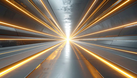 Futuristic tunnel with glowing neon lights. 3D rendering.の素材
