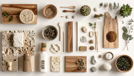 Flat lay composition with natural spa products on white background. Beauty treatment concept.の素材