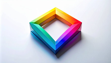 3d illustration of a rainbow colored frame on a white background.の素材