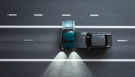 Aerial view of a car on the road. 3D renderingの素材