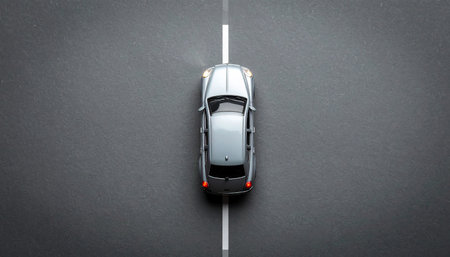 Aerial view of a car on the road. Top view.の素材