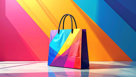 Colorful shopping bags on the colorful background. 3D rendering.の素材