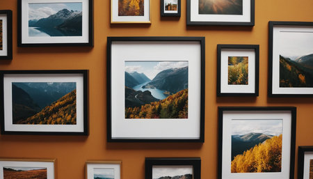 Composite image of photo frames against orange background with vignetteの素材