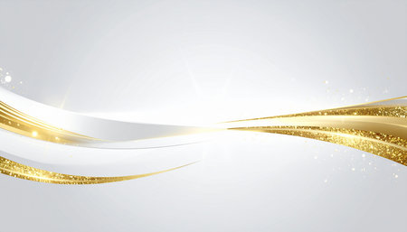Abstract light background with golden lines and sparkles. Vector illustration.の素材
