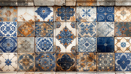 Azulejos portuguese tiles wall in Lisbon, Portugalの素材