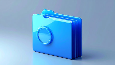 3d illustration of blue folder with camera icon over blue background.の素材