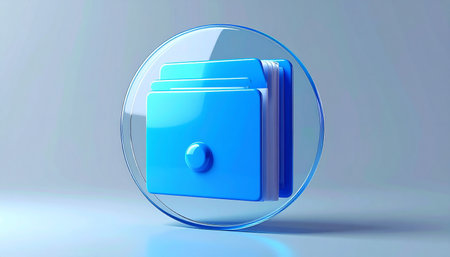 3d illustration of blue folder icon in circle on blue background.の素材