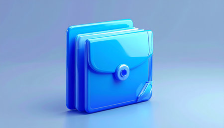 3d rendering of a blue briefcase on a blue background.の素材
