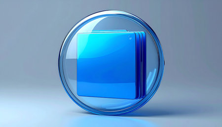 3d rendering of a blue computer case in a round glass plateの素材
