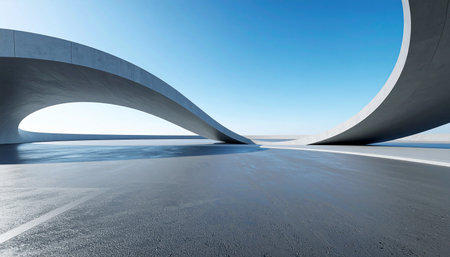 Empty asphalt road and modern architecture with blue sky background. 3d renderingの素材