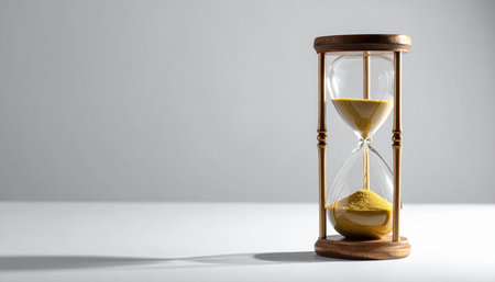 Hourglass with sand on a white background. Time management concept.の素材