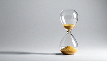 Hourglass with sand on white background. Concept of time passing.の素材