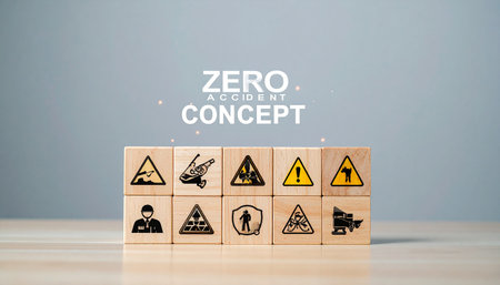 ZERO COVID-19 concept. Wooden cubes with warning symbolsの素材
