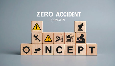 Wooden blocks with the word ZERO ACCEPTED on gray backgroundの素材