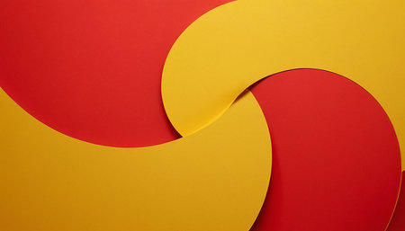 Abstract background made of yellow and red paper sheets. Minimal design.の素材