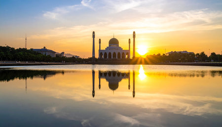 Sunset at the Putra Mosque in Putrajaya, Malaysiaの素材