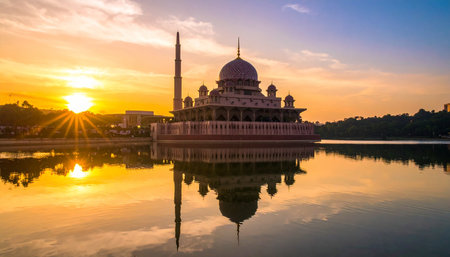 Sunset at the Putra Mosque in Putrajaya, Malaysiaの素材