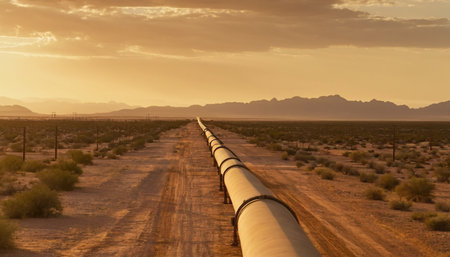 Abandoned gas pipeline in the Mojave Desert, California.の素材