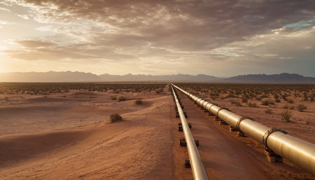 Oil pipeline in the middle of the Namib Desert, Namibiaの素材
