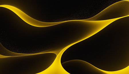abstract yellow waves on a black background. fractal rendered illustrationの素材