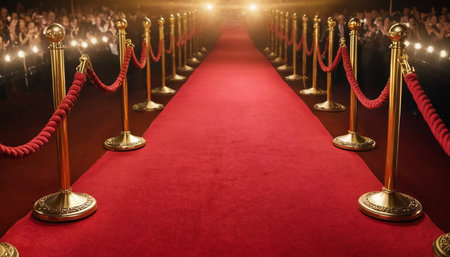 Red carpet with golden stanchions and red carpet in the event.の素材