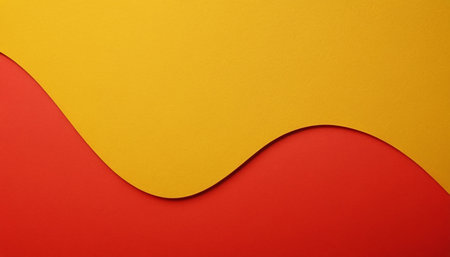 Abstract geometric red and yellow background. Minimal style. Flat lay.の素材