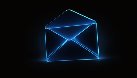 blue neon envelope on a black background. 3d rendering, 3d illustration.の素材