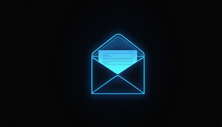 Blue neon envelope icon on black background. 3D rendering. Neon styleの素材
