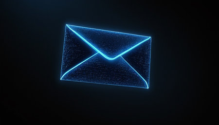 Glowing email icon on dark background. Email marketing concept. 3D Renderingの素材